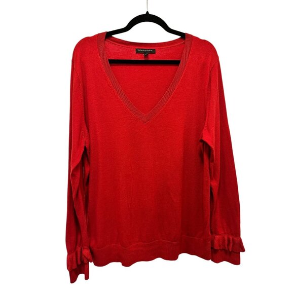 Banana Republic Womens Red V-Neck Sweater With Ruffle Cuffs Size L - Picture 1 of 5
